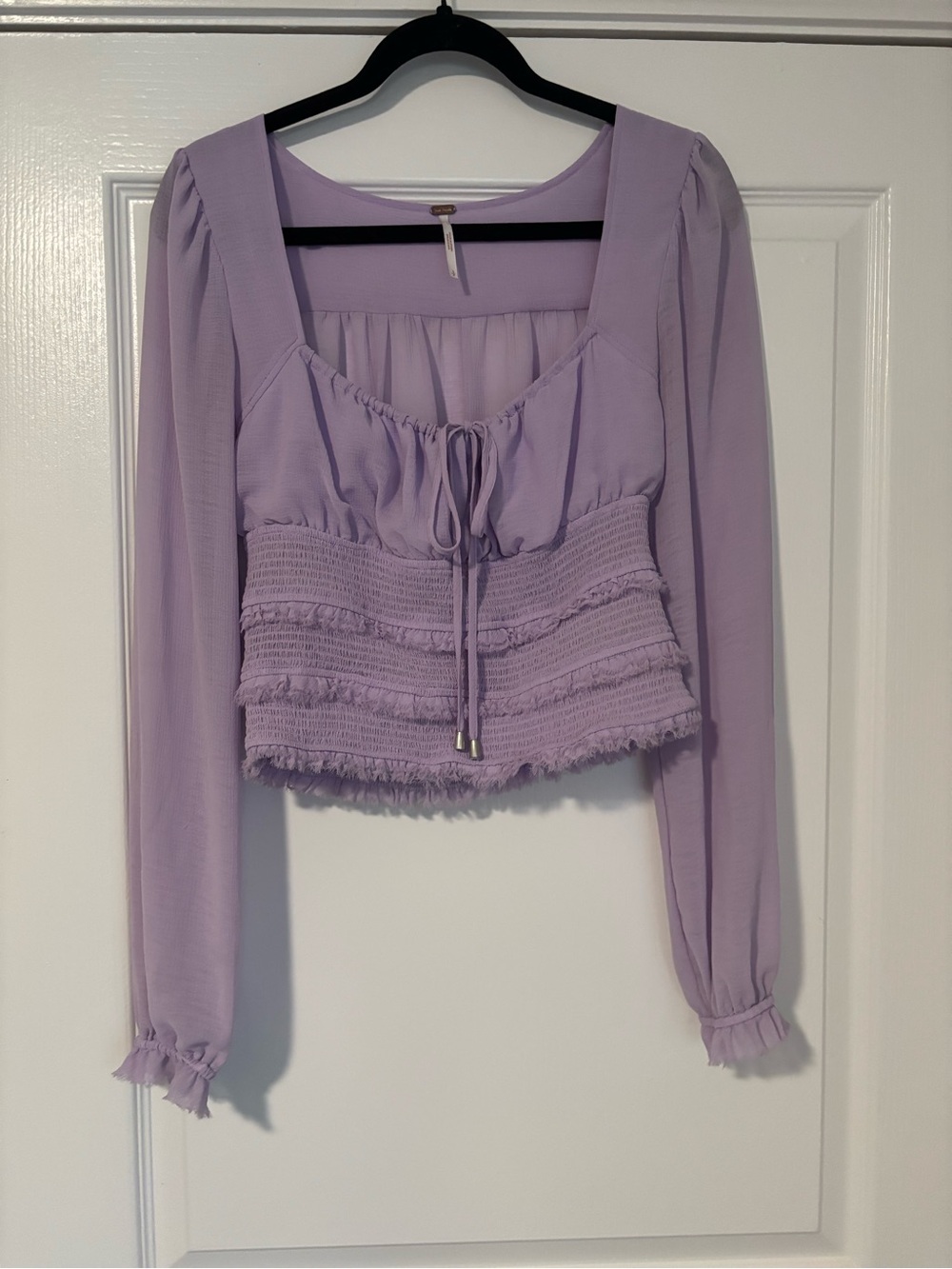 Free People Lavender Smocked Long-Sleeve Crop Top